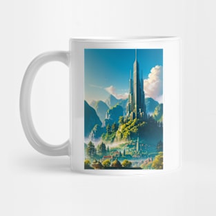 Massive Futuristic Tower Over A Green Utopia Mug